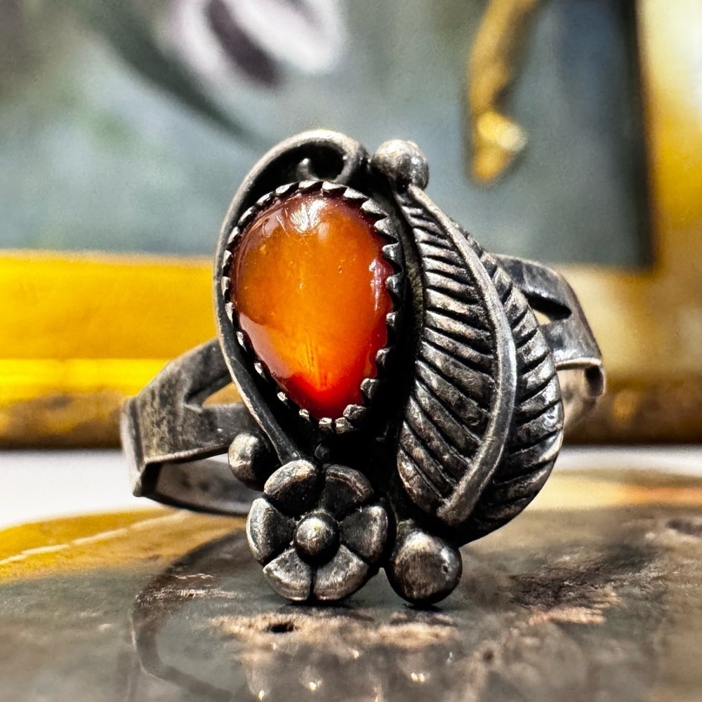 Vintage Sterling Silver Natural Amber Ring (6)